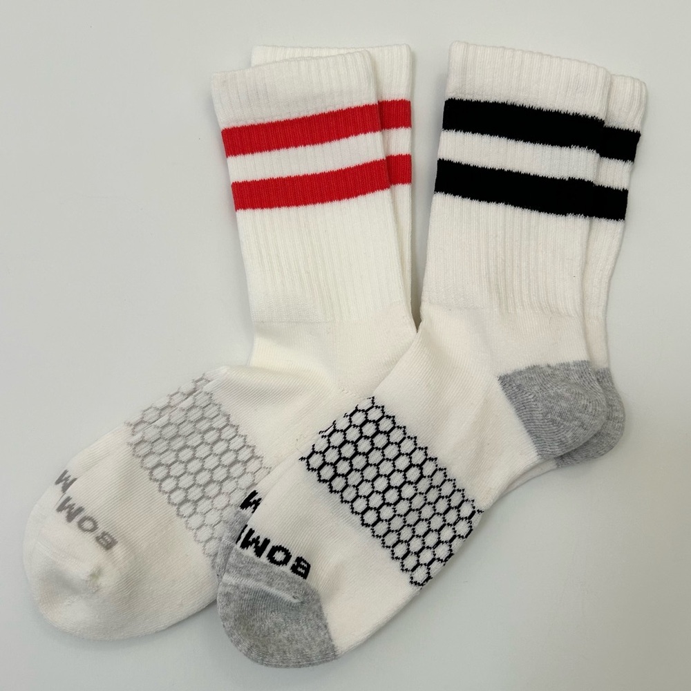 Bombas New 2 pair Vintage Stripe Half Calf Socks Large White Red Black Stripes